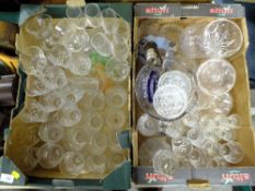 TWO BOXES OF MODERN AND VINTAGE GLASSWARE TO INC EDINBURGH CRYSTAL DRINKING GLASSES ETC