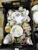 A TRAY OF ASSORTED CERAMICS TO INCLUDE ROYAL ALBERT' WEDGWOOD FLORENCE' AYNSLEY ORCHARD GOLD ETC.