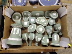 A BOX OF WEDGWOOD GREEN JASPERWARE
