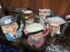 FIVE LARGE ROYAL DOULTON CHARACTER JUGS COMPRISING OF SAINT GEORGE' NEPTUNE' FALSTAFF' IZAAK