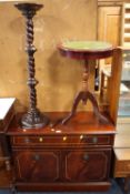 A MAHOGANY REPRODUCTION CABINET' TORCHERE AND OCCASIONAL TABLE (3)