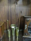 SET OF THREE VINTAGE NAVEL COPPER HANDLES BRASS RUM MEASURES