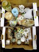 TWO TRAYS OF ASSORTED CERAMICS TO INCLUDE WEDGWOOD JASPERWARE' ROYAL DOULTON CHARACTER JUGS ETC.