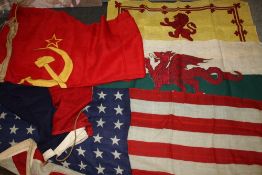 A COLLECTION OF VINTAGE WORLD FLAGS TO INC A RUSSIAN EXAMPLE