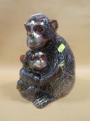AN ANITA HARRIS LARGE MONKEY WITH BABY FIGURE