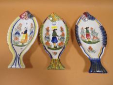 THREE HENRIOT QUIMPER OF FRANCE CERAMIC FISH SHAPED DISHES
