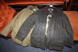 A LADIES BARBOUR WAX JACKET - SIZE 18 TOGETHER WITH AN OXFORD BLUE TWEED JACKET (2)