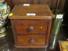 AN ANTIQUE MAHOGANY DESK TOP CHEST OF TWO DRAWERS
