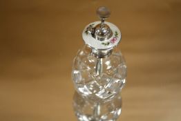 A SILVER AND ENAMEL MOUNTED PERFUME BOTTLE