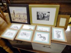 A COLLECTION OF PICTURES AND PRINTS' PICTURE FRAMES ETC. TO INCLUDE A WATERCOLOUR OF MEERKATS'