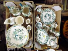 TWO TRAYS OF MASONS CHARTREUSE CERAMICS TO INCLUDE A LARGE FRUIT BOWL' JUGS' LIDDED JAR ETC.