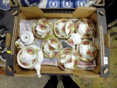 A ROYAL ALBERT OLD COUNTRY ROSES TEAPOT AND SIX TRIOS