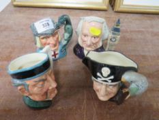 FOUR SMALL ROYAL DOULTON CHARACTER JUGS TO INCLUDE SAINT GEORGE & JOHN DOULTON
