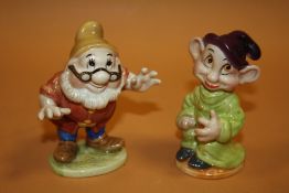 TWO BESWICK GOLD STAMPED WALT DISNEY SNOW WHITE & THE SEVEN DWARVES FIGURES ,DOC, & ,DOPEY,