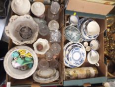 TWO TRAYS OF ASSORTED CHINA AND CERAMICS TO INCLUDE AYNSLEY' PORTMEIRION VASE' BLUE AND WHITE