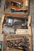 FIVE BOXES OF HANDTOOLS ETC