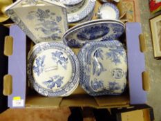 TWO SMALL TRAYS OF BLUE AND WHITE DINNERWARE TO INCLUDE WOOD & SONS ,YUAN,