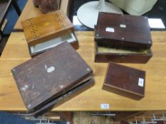 A COLLECTION OF VINTAGE BOXES' WRITING SLOPES ETC