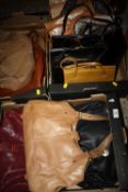 THREE TRAYS OF LADIES VINTAGE AND MODERN HAND BAGS