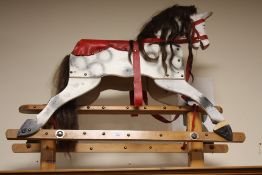 A VINTAGE ,LEEWAY, WOODEN TRESTLE ROCKING HORSE OVERALL H - 81 CM