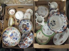 TWO TRAYS OF MOSTLY ANTIQUE CERAMICS TO INCLUDE A VICTORIAN TWIN HANDLED BOWL