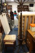 A MODERN BENTWOOD HAT/COAT STAND AND A SMALL TILE TOP TABLE (2)