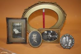 THREE MINIATURE GILT PICTURE FRAMES TOGETHER WITH A MICRO MOSAIC EXAMPLE AND ANOTHER (5)