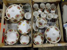 TWO TRAYS OF ROYAL ALBERT OLD COUNTRY ROSES CHINA TO INCLUDE TUREENS' TEAPOT' CUPS AND SAUCERS ETC.