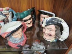 FOUR ROYAL DOULTON CHARACTER JUGS COMPRISING OFF CAPTAIN HENRY MORGAN' DICK TURPIN' HENRY VIII &