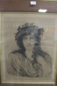 SIR HUBERT VON HERKOMER - A FRAMED AND GLAZED PORTRAIT STUDY OF A YOUNG WOMAN 'IVY' SIGNED IN PLATE