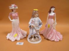 A ROYAL WORCESTER ,LULLABY, FIGURE' TOGETHER WITH TWO COALPORT LADY FIGURES (3)