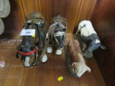 TWO CERAMIC SHIRE HORSE FIGURES' TOGETHER WITH TWO BULL FIGURES (4)