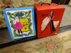 TWO VINTAGE DOLL CARRY CASES CONTAINING VINTAGE DOLLS AND ACCESSORIES
