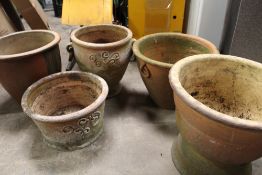 FIVE PLANT POTS TO INCLUDE TERRACOTTA EXAMPLES