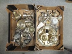 TWO BOXES OF BRASS AND SILVER PLATED METALWARE