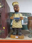 A CARVED WOODEN SHOP DISPLAY STYLE CHEF FIGURE