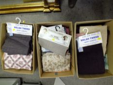 THREE LARGE BOXES OF ASSORTED FABRIC AND LINEN ETC.