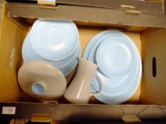 TWO TRAYS OF RETRO POOLE LIGHT BLUE AND GREY TEA AND DINNERWARE