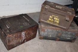 TWO VINTAGE BOXES INCLUDING A BURGOYNES AUSTRALIAN WINES EXAMPLE PLUS AN AMMO BOX (3)