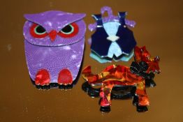 THREE LEA STEIN OF PARIS RETRO BROOCHES TO INC A LARGE OWL SHAPED EXAMPLE ALL STAMPED TO MOUNTS