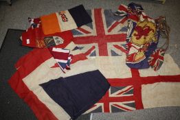A COLLECTION OF VINTAGE UNION JACK FLAGS' BUNTING ETC