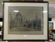 AN ANTIQUE FRAMED ENGRAVING OF OXFORD BRAZENOSE OLD QUAD