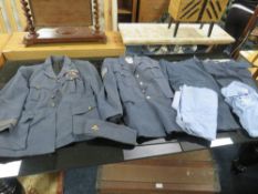 A COLLECTION OF VINTAGE R.A.F UNIFORM ITEMS TO INCLUDE JACKETS' BERET' SHIRTS ETC.