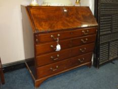 AN ANTIQUE MAHOGANY INLAID BUREAU WITH FITTED INTERIOR W-107 CM