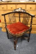 AN EDWARDIAN INLAID CORNER ARMCHAIR