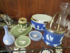 A COLLECTION OF WEDGWOOD JASPERWARE ETC. TO INCLUDE A BLUE DIP FRUIT BOWL WITH SILVER PLATED RIM'