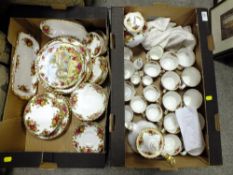 TWO TRAYS OF ROYAL ALBERT OLD COUNTRY ROSES CHINA TO INCLUDE A TEAPOT' DINNER PLATES' LIDDED VASE