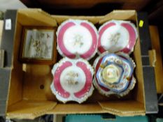 A TRAY OF DECORATIVE CONTINENTAL STYLE CHERUBIC CERAMIC DESSERT SETS ETC