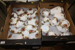 TWO TRAYS OF ROYAL ALBERT OLD COUNTRY ROSES CHINA TO INCLUDE A TEAPOT