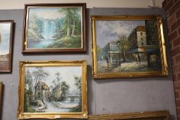 THREE ASSORTED FRAMED OILS ON CANVAS TO INCLUDE A PARISIAN SCENE SIGNED BURNETT
